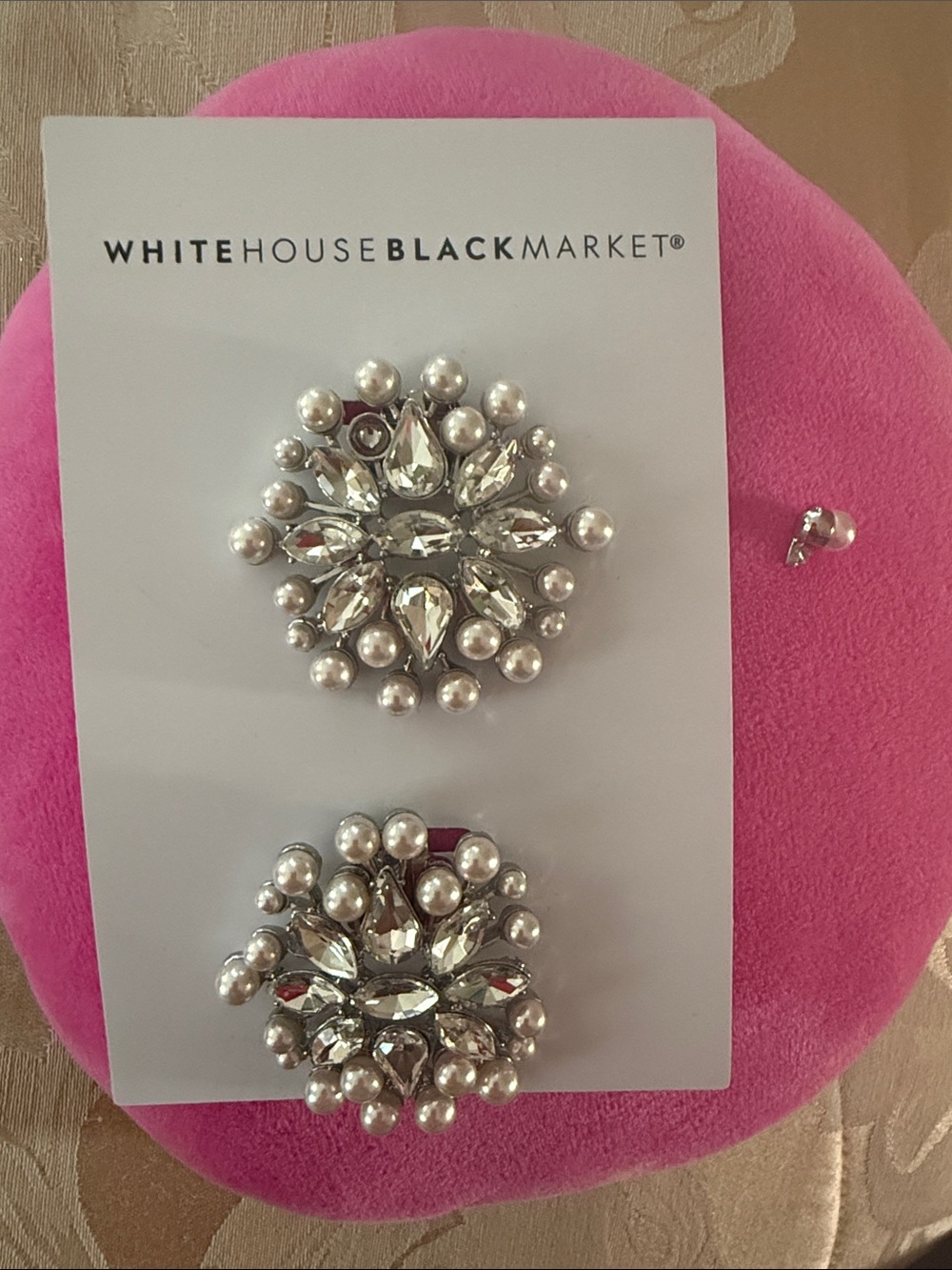 WHBM Silver Crystal & Pearl Cluster Shoes Clips NWT 1 pearl detached